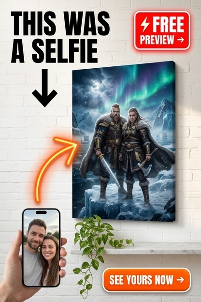 Custom Viking Couple Portrait — Regal Warriors from Photo Canvas