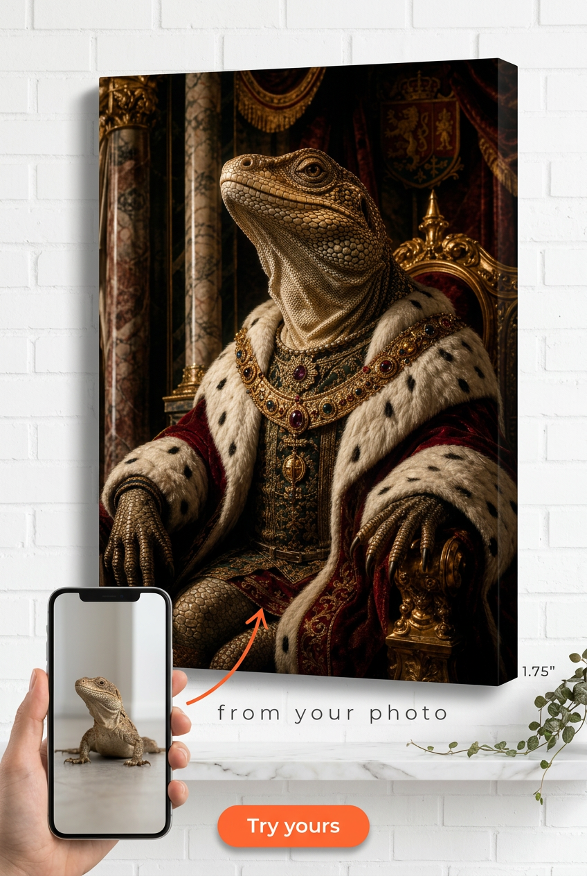 Custom Royal Cat Portrait — Regal Pet Canvas from Photo