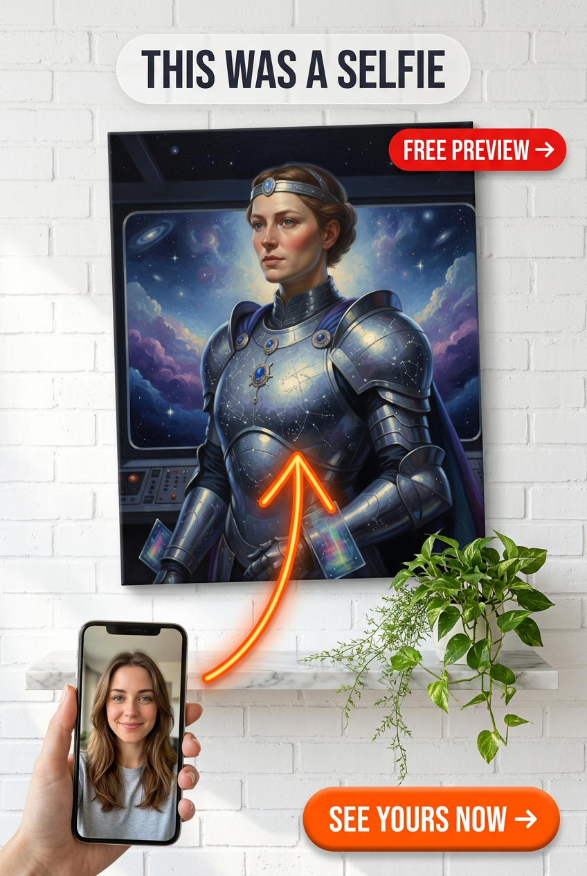 Custom Sci-Fi Woman Portrait — Heroic Armor Galaxy Canvas