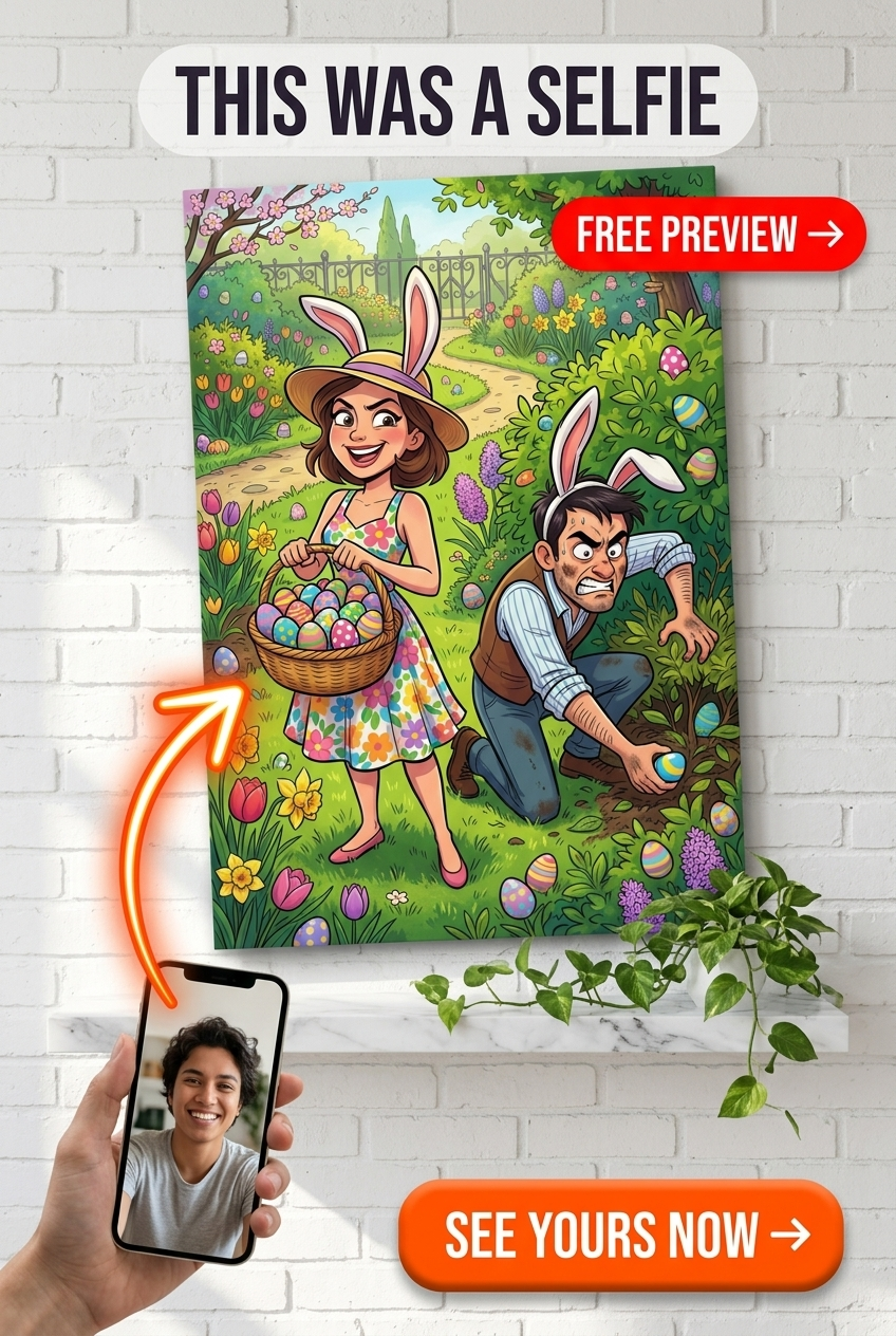 Easter Egg Hunt Rivalry Custom Portrait | Personalized Portrait Gift