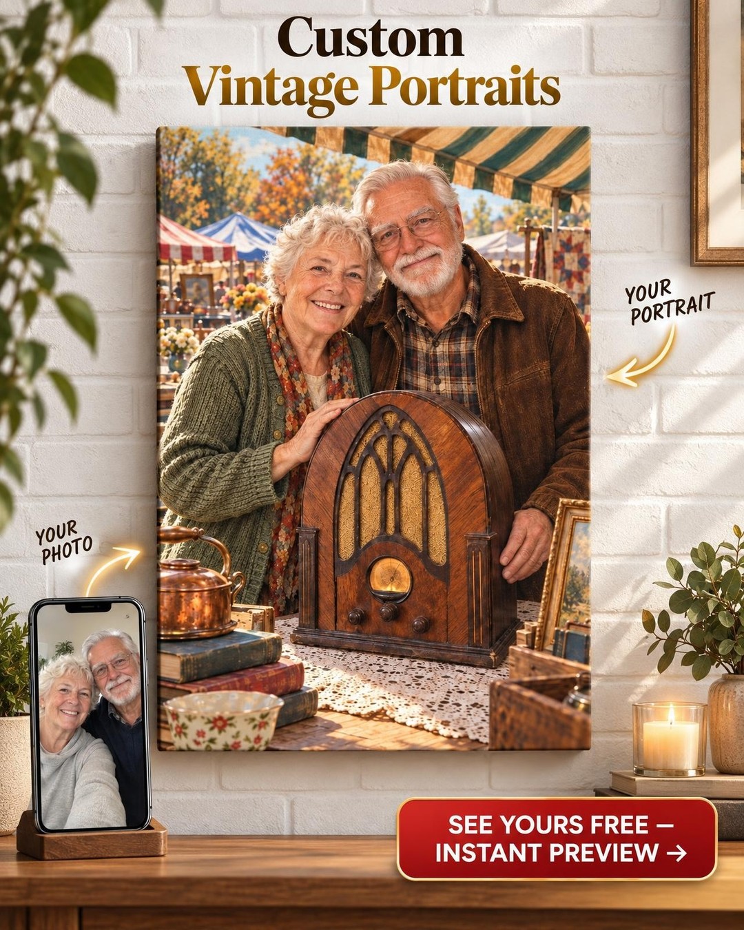The Day We Found It Couple Custom Portrait from Photo | Personalized Antique Shop Gift