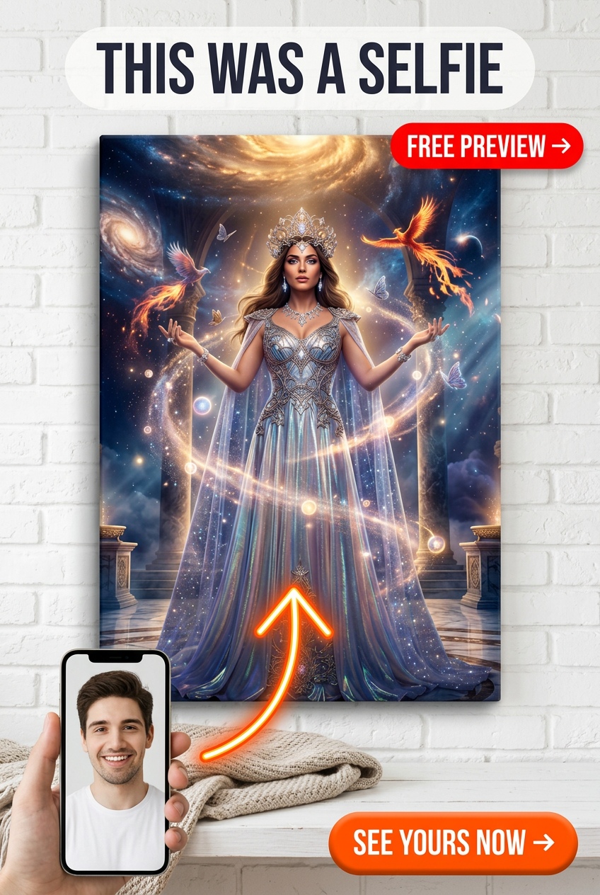 Custom Fantasy Woman Portrait — Regal Crown & Galaxy Canvas
