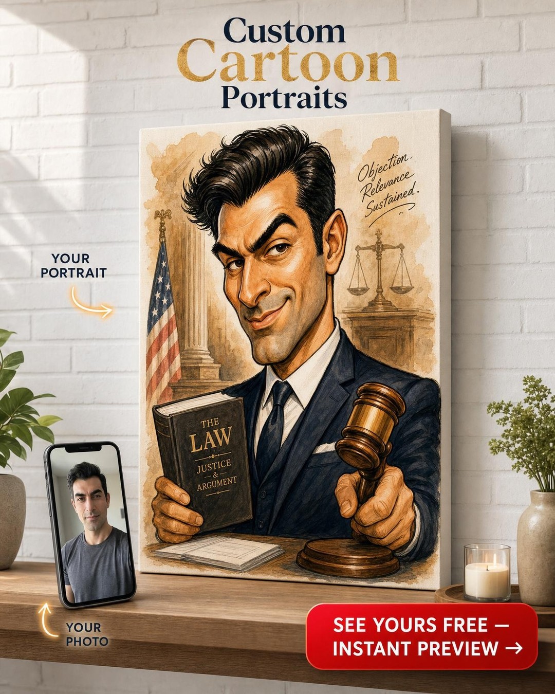 Unique Courtroom Caricature Portrait Canvas