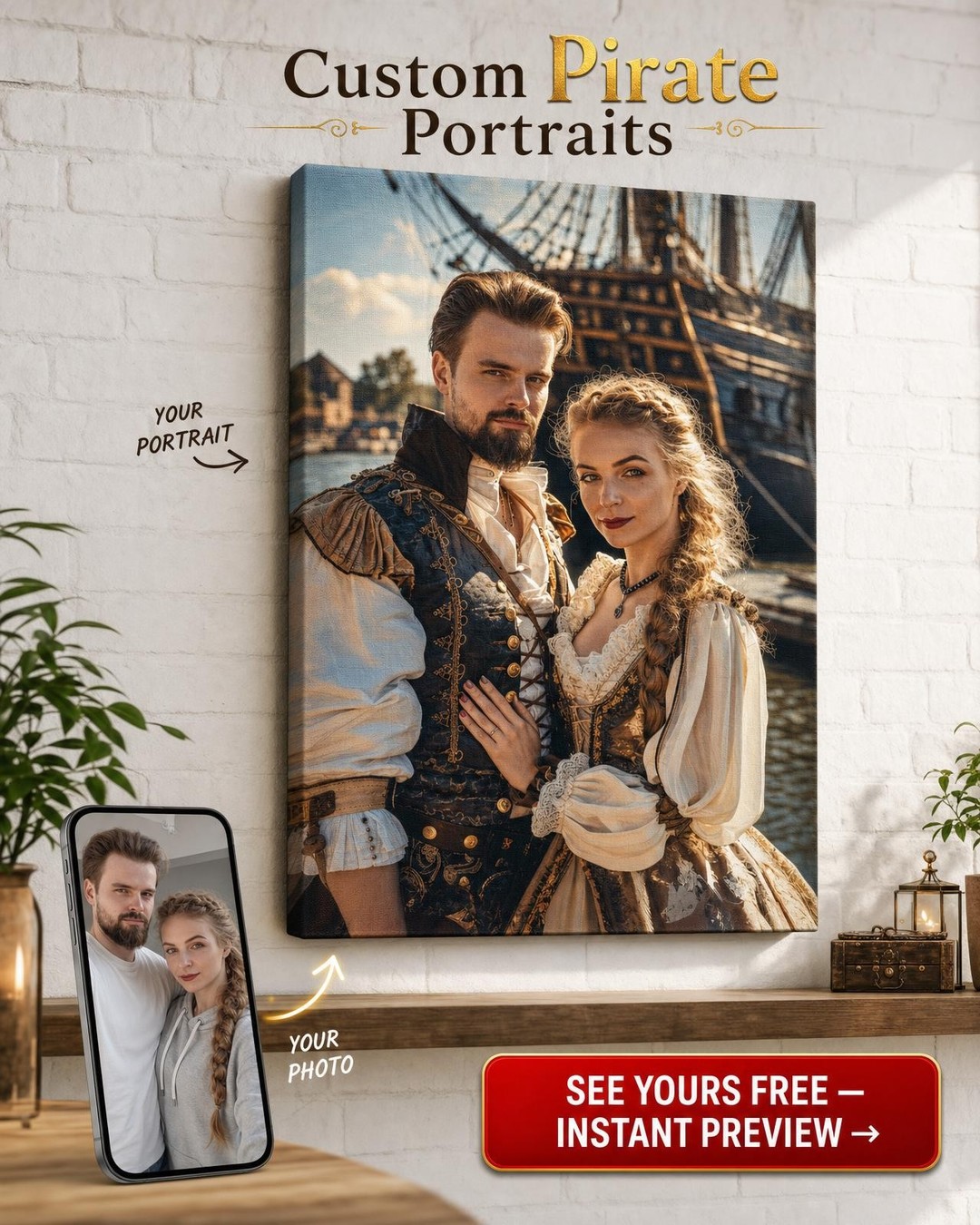 Custom Baroque Couple Portrait — Romantic Historical Canvas from Photo