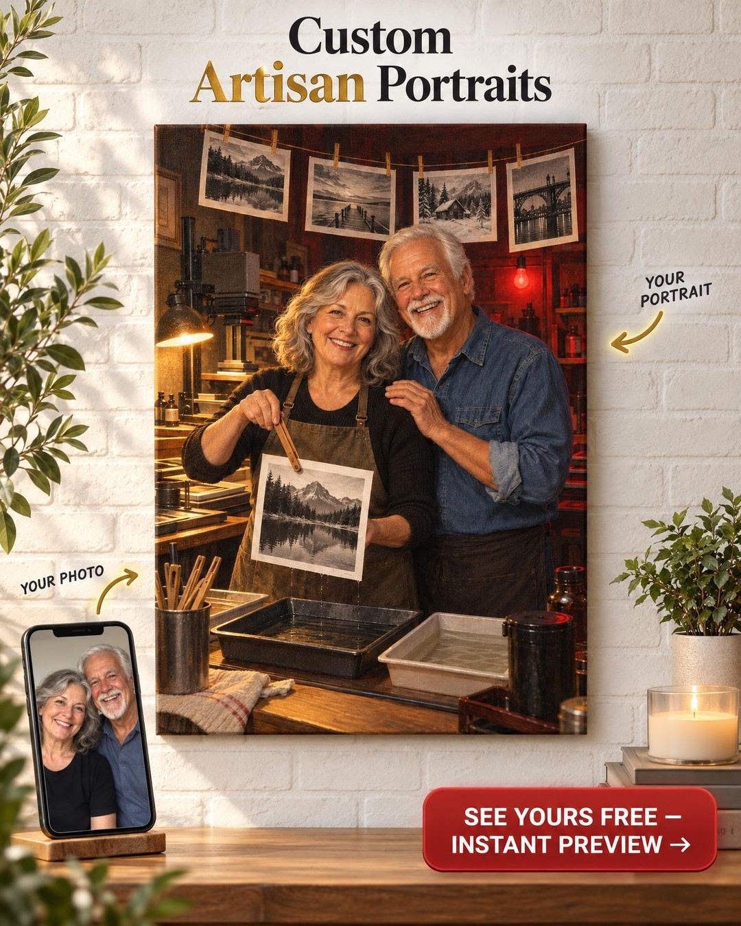 Darkroom Couple Custom Portrait from Photo | Personalized Film Camera Gift