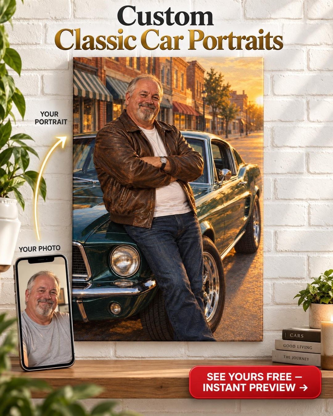 His Pride and Joy Custom Portrait from Photo | Personalized Classic Car Gift