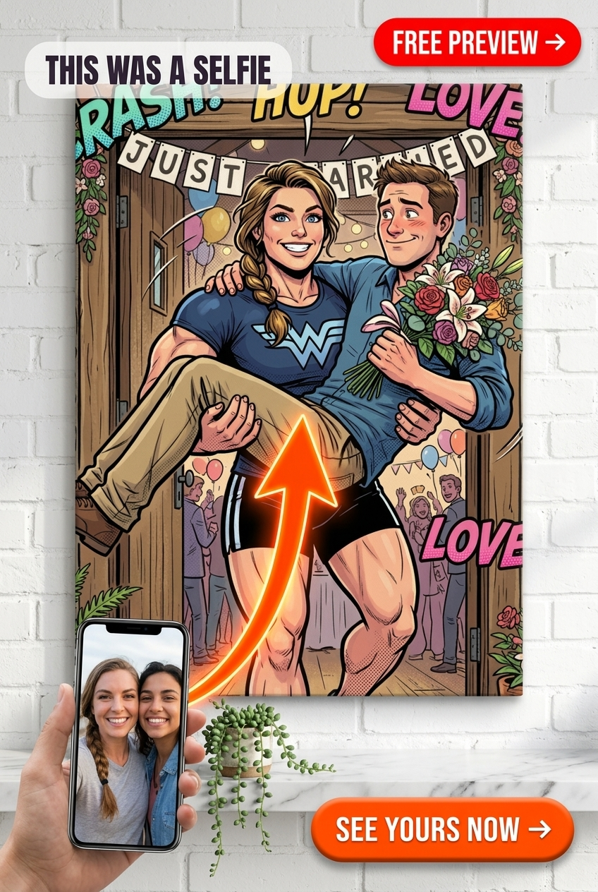 Custom Wedding Couple Portrait — Festive Canvas from Photo