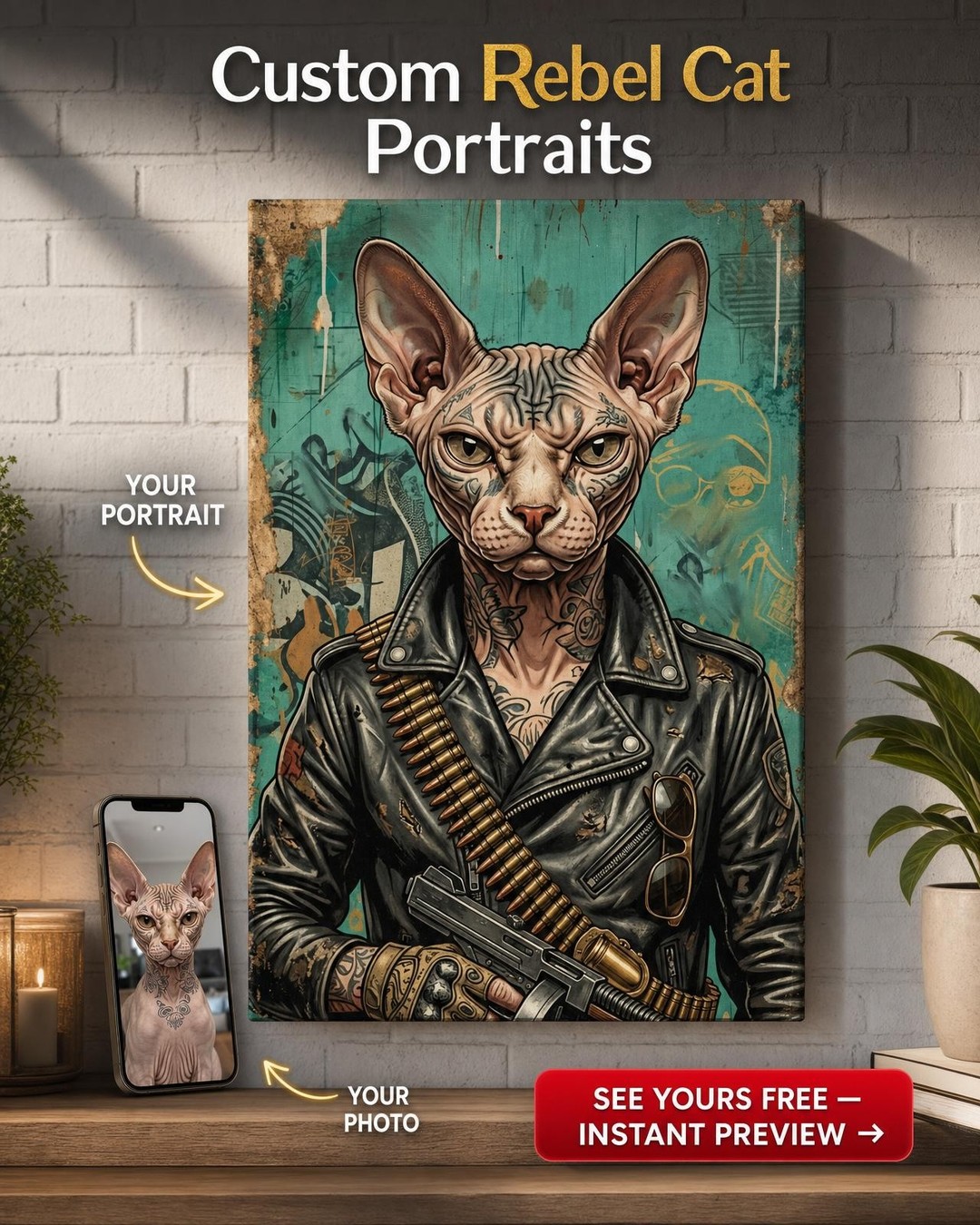 Graffiti Cat Portrait - Custom Pop Art Canvas