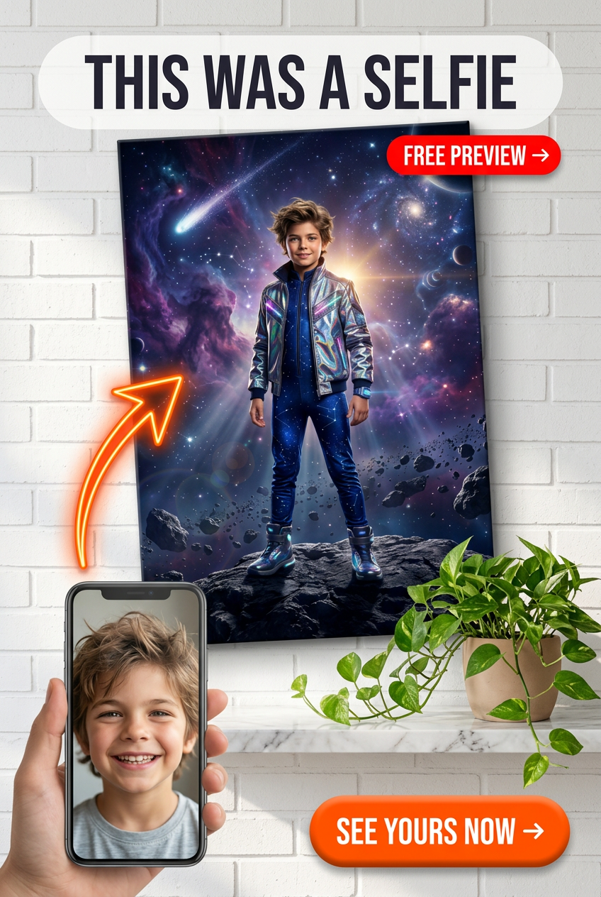 Retrato Personalizado Sonho Galáctico para Menino