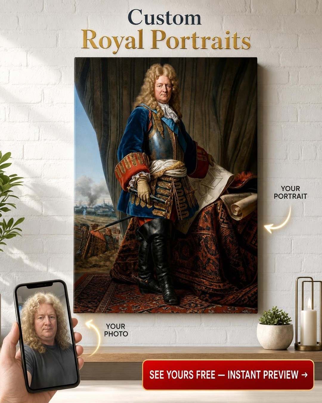 Baroque Field Marshal Custom Portrait from Photo | Personalized Gift