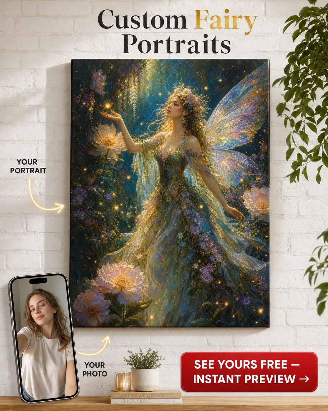 Fairy Enchantress Custom Portrait from Photo | Personalized Canvas Gift