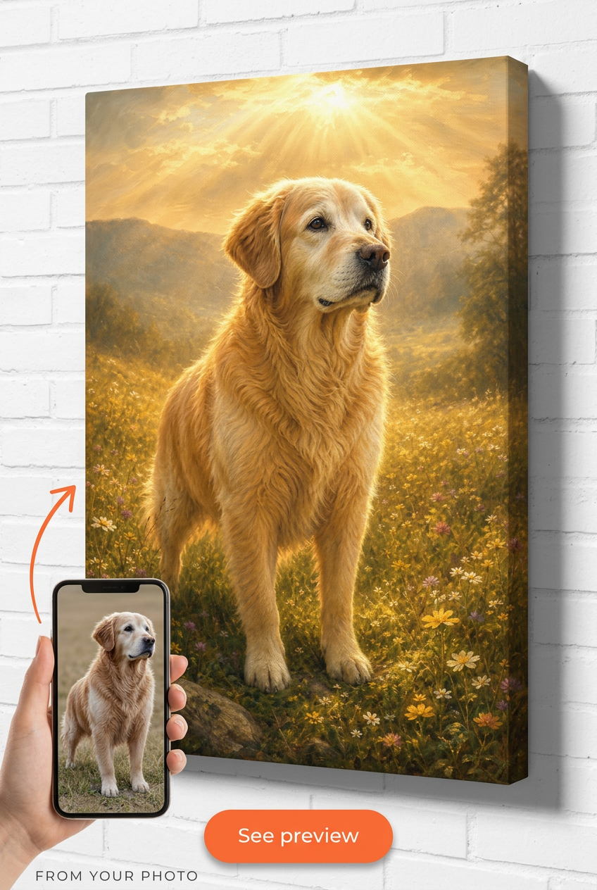 Custom Pet Memorial Portrait — Serene Dog Canvas from Photo