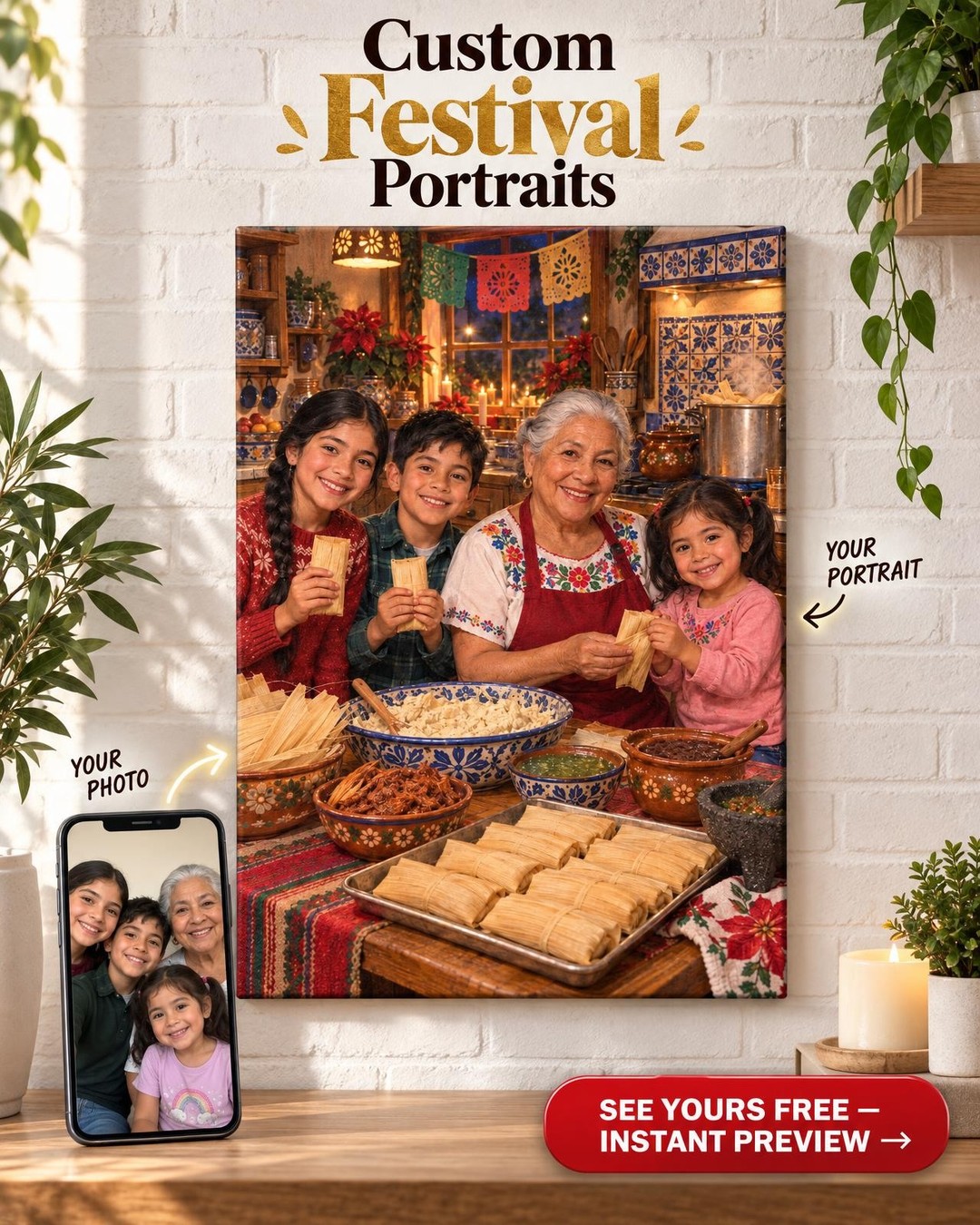 Tamales with Abuela Custom Portrait from Photo | Personalized Grandma Kitchen Gift
