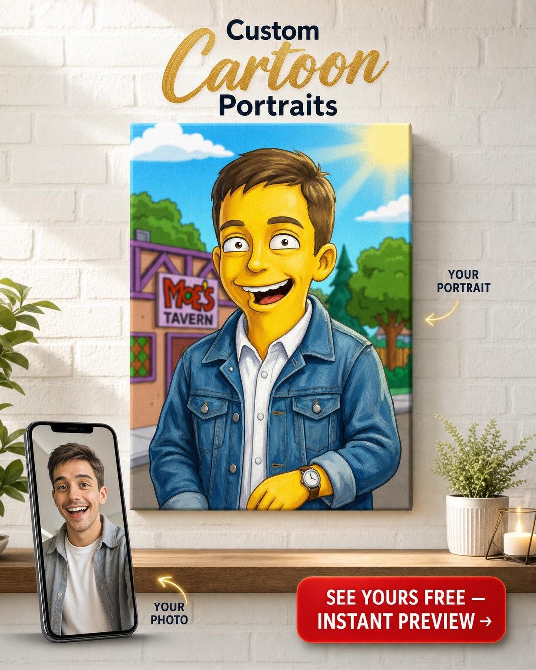 Cartoon Man Portrait - Whimsical Denim Art