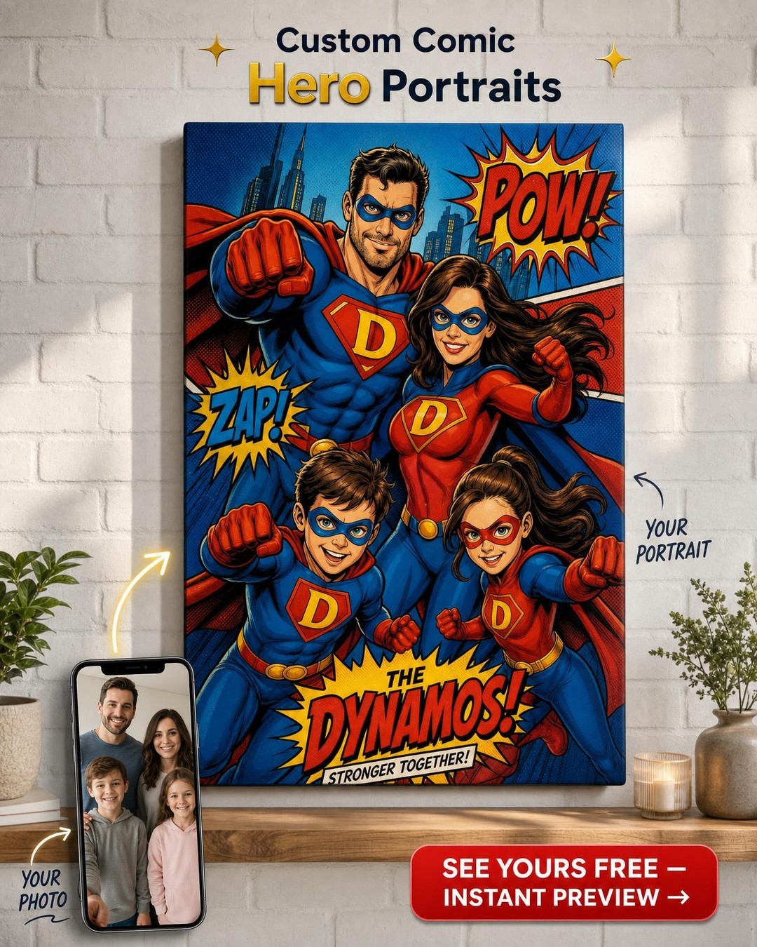 Comic Book Family Portraits in Vibrant Pop Art