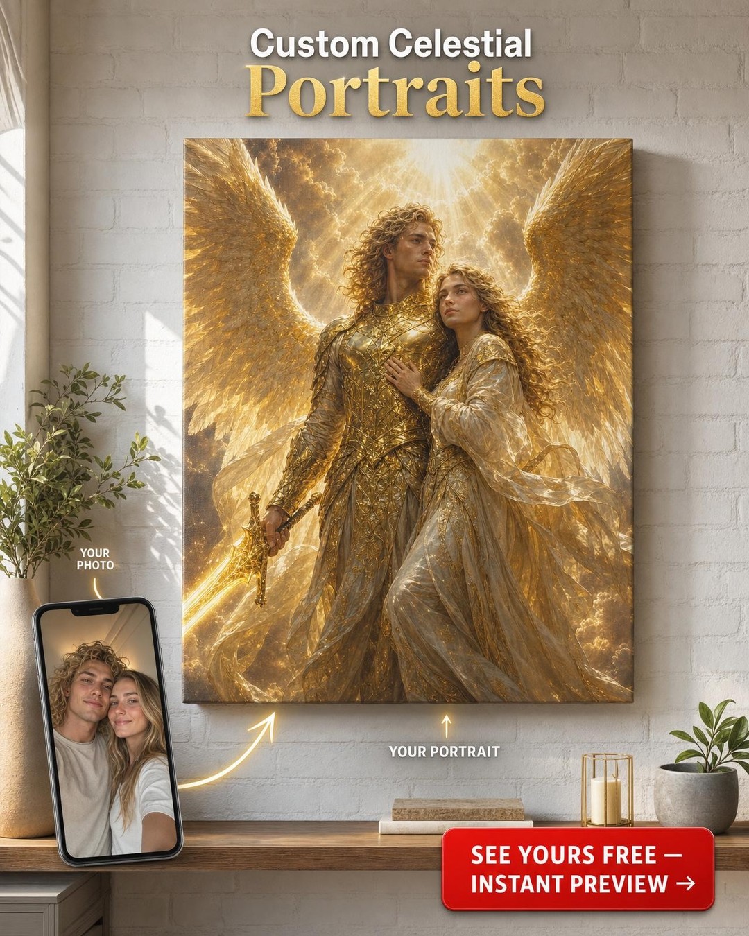 Archangel Portrait Canvas - Custom Angel Gifts