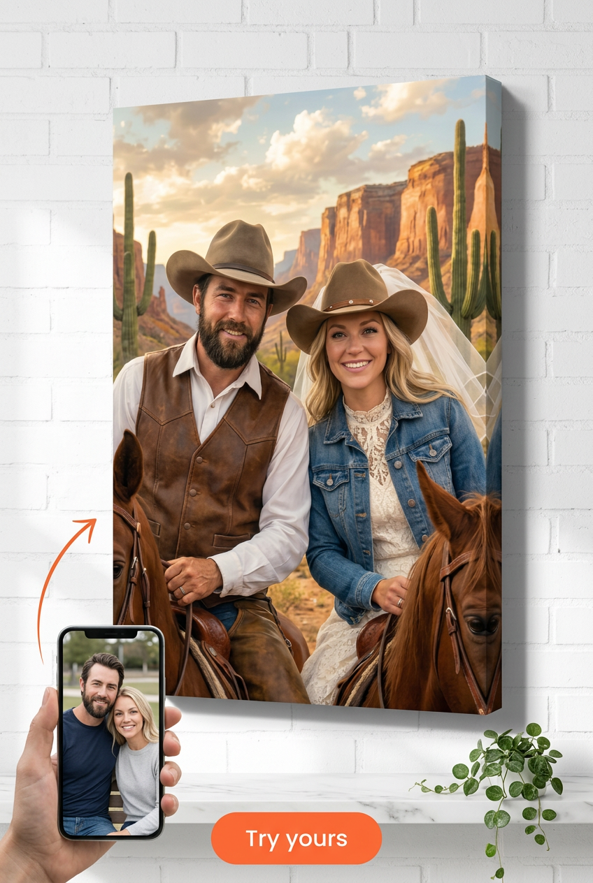 Wedding Western Custom Portrait from Photo | Personalized Undefined Gift