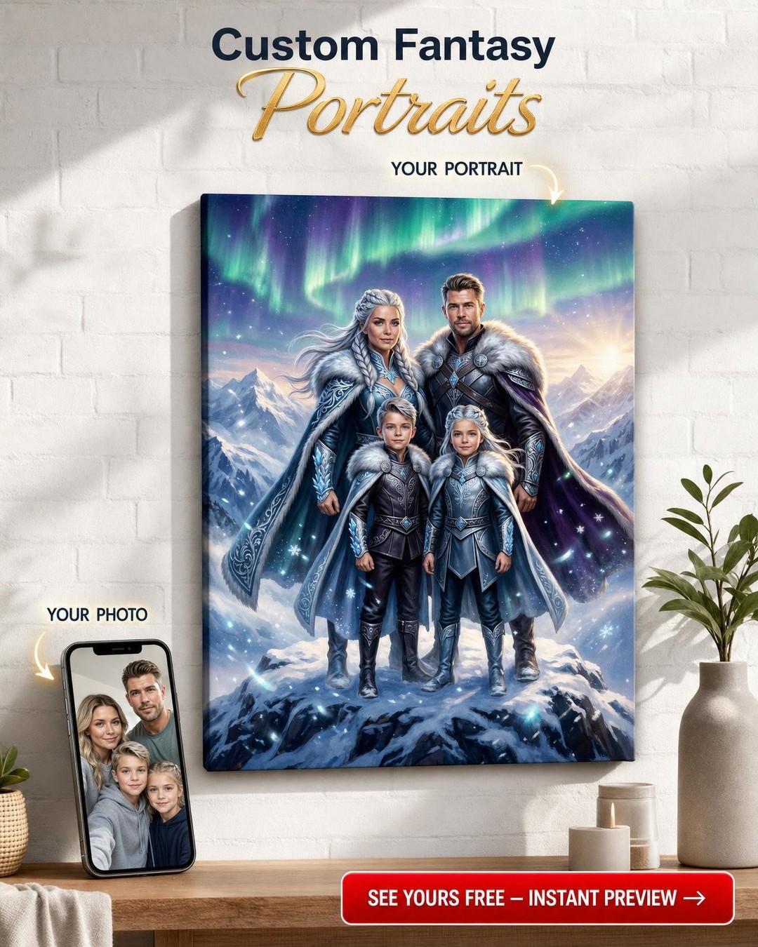 Legendary Norse Family Portrait — Custom Canvas