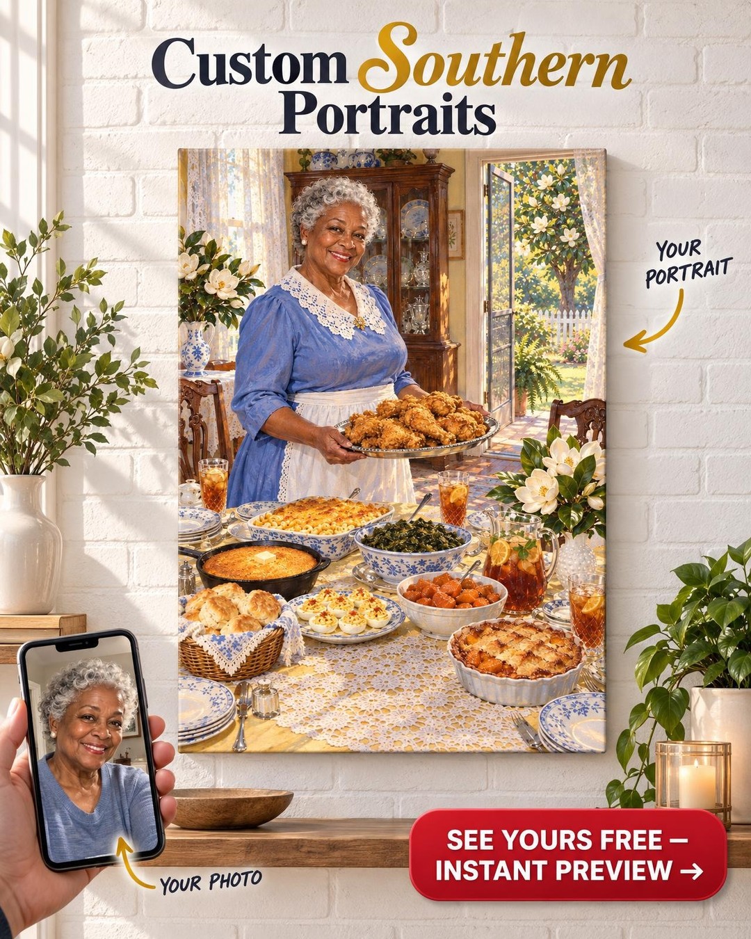 Southern Sunday Supper Custom Portrait from Photo | Personalized Hostess Gift
