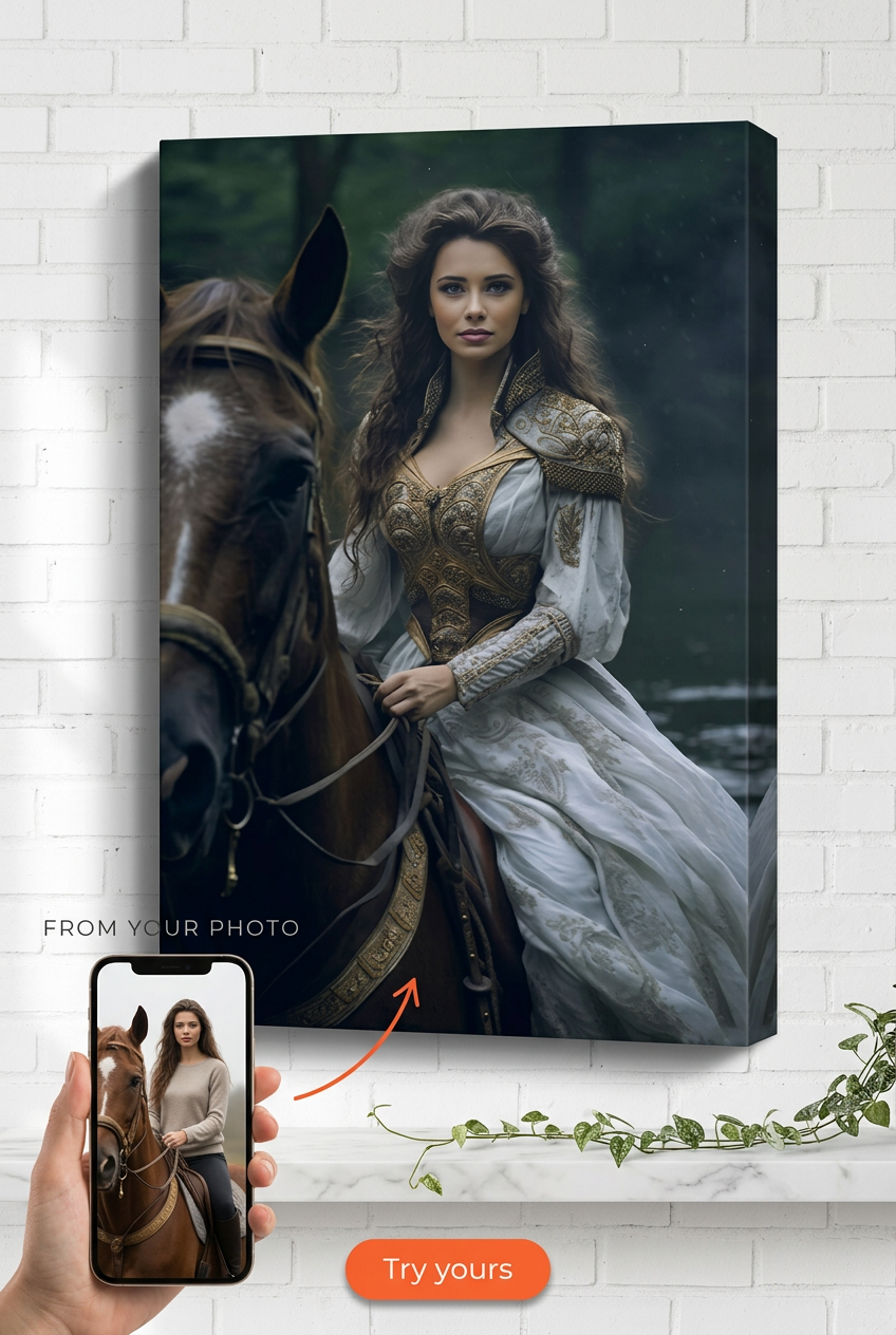 Fantasy Princess Horseback Portrait | Custom Royal Rider Artwork from Your Photo
