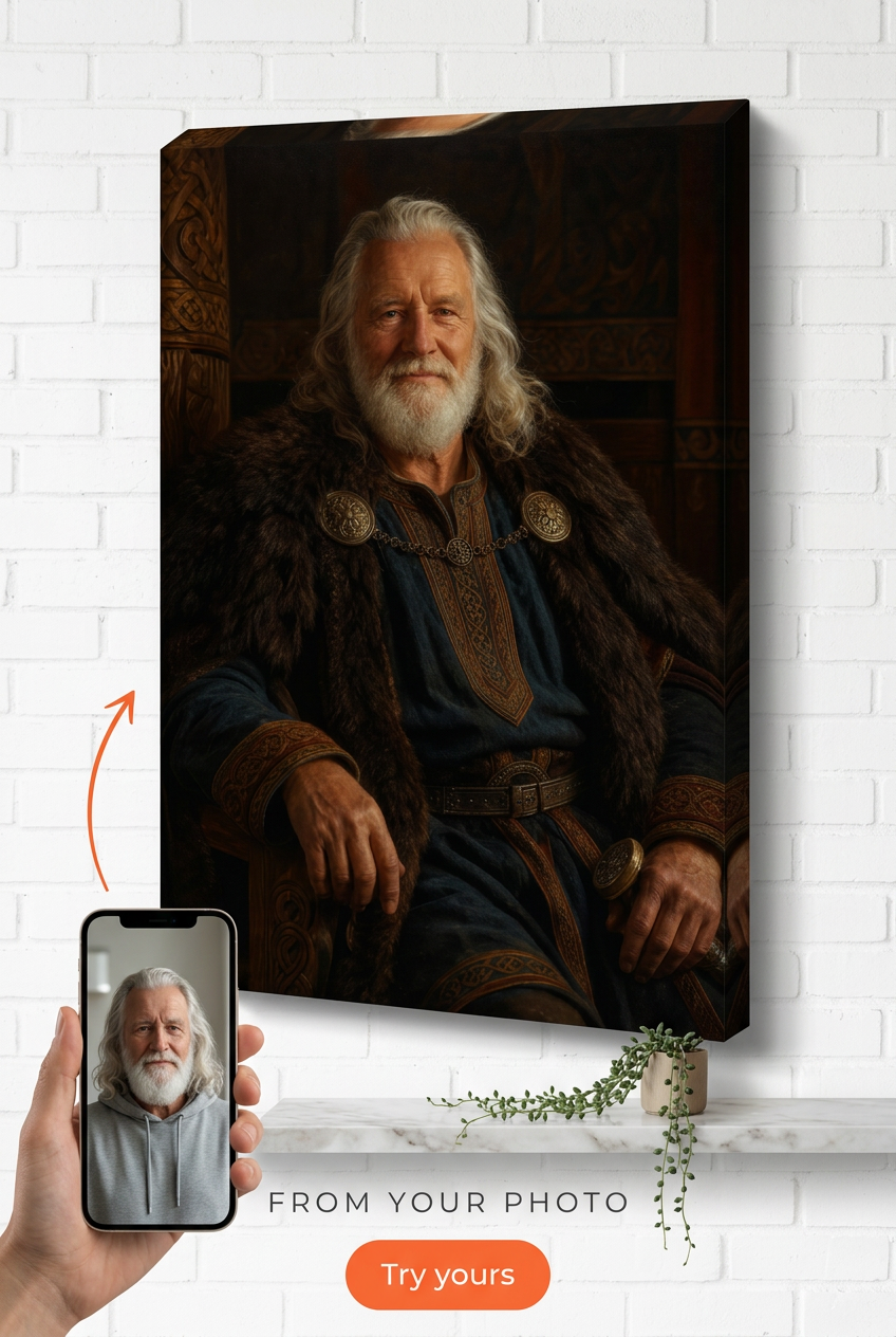 Custom Viking Man Portrait — Regal Warrior Canvas from Photo