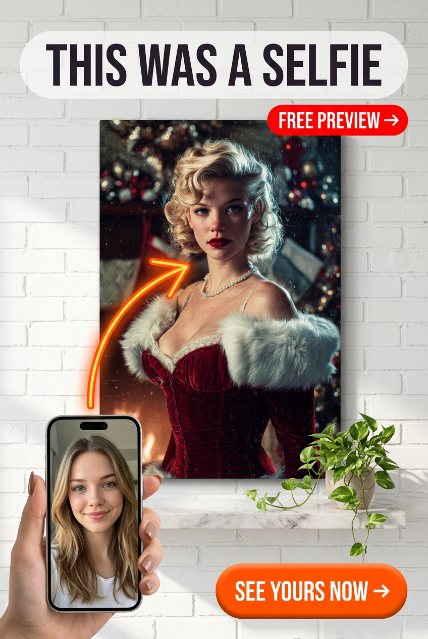 Custom Christmas Woman Portrait — Whimsical Holiday Canvas from Photo