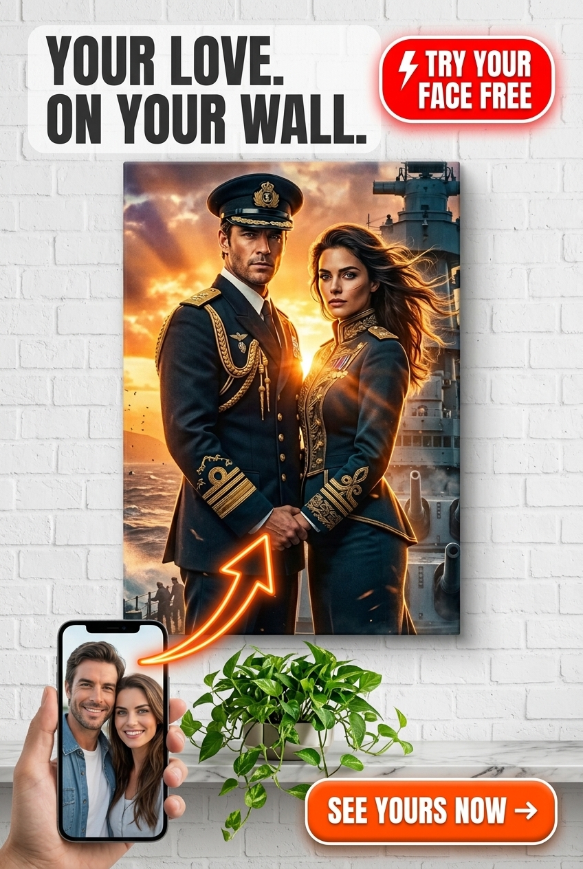 Custom Military Couple Portrait — Heroic Sunset Canvas from Photo
