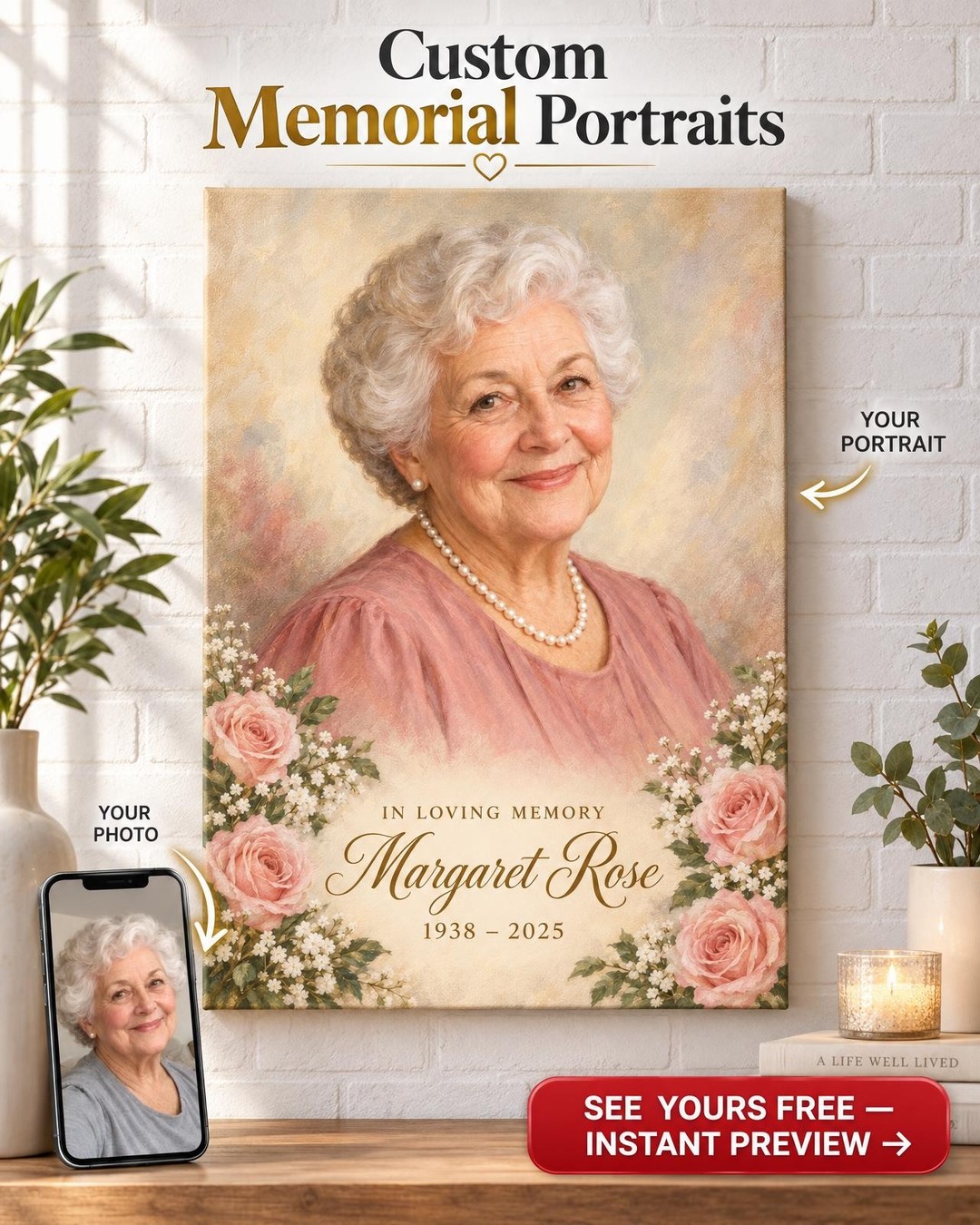 In Loving Memory Custom Portrait from Photo | Personalized Memorial Portrait Gift