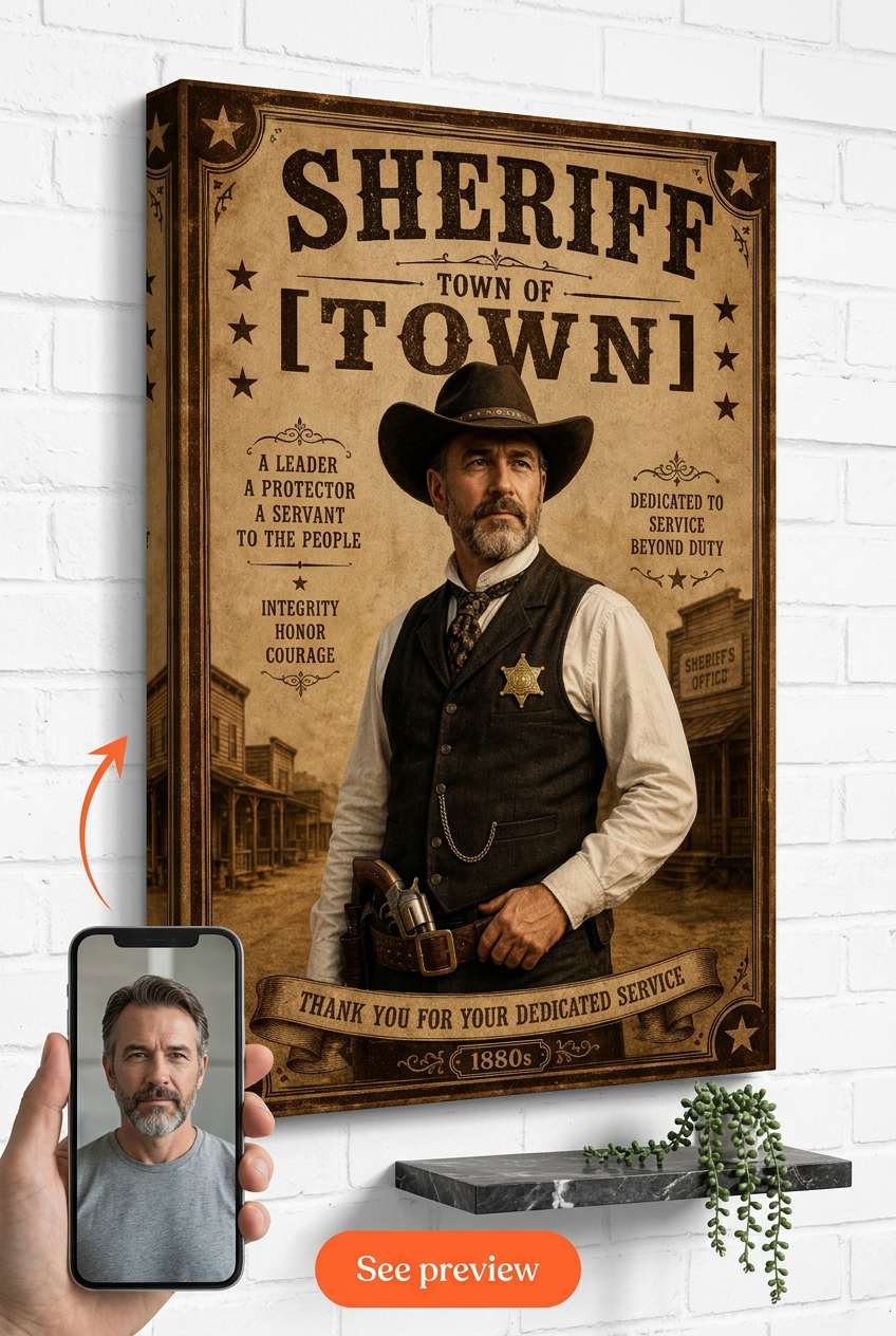 Custom Wanted Poster — Vintage Western Sheriff Canvas from Photo