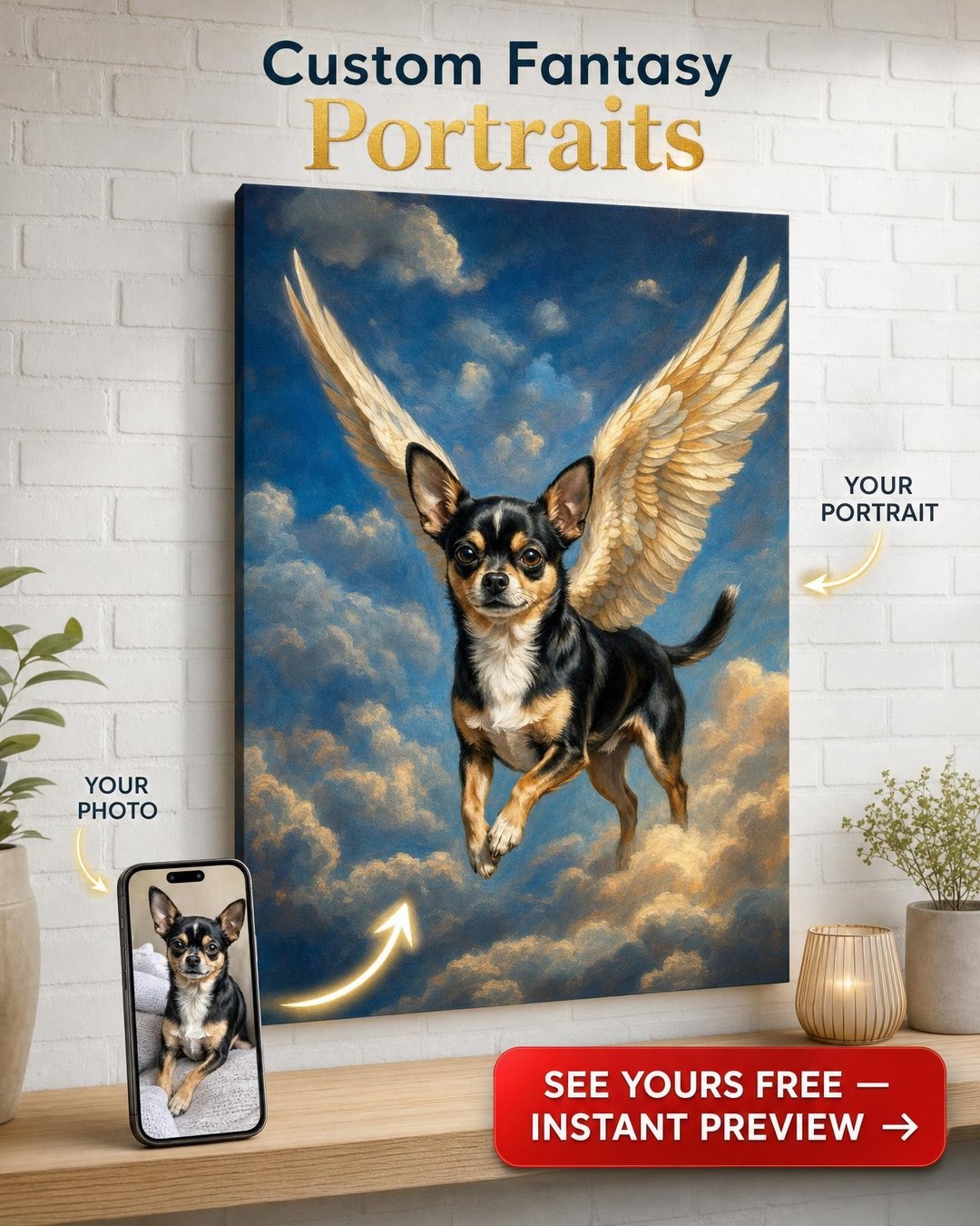 Fantasy Dog Portrait with Ethereal Wings