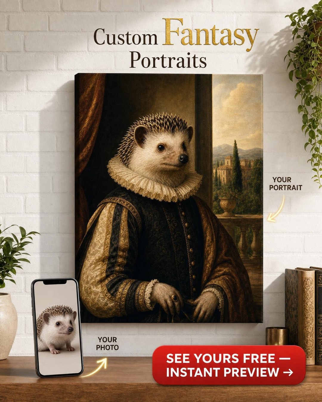 Custom Renaissance Cat Portrait — Whimsical Pet Canvas from Photo