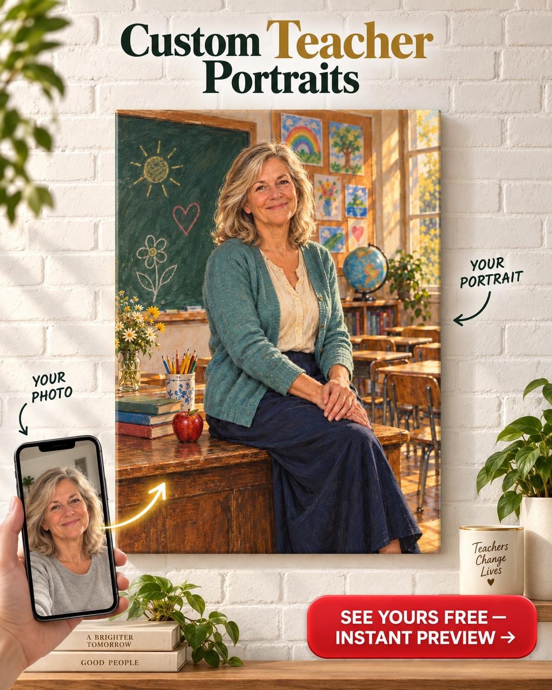 Retired Teacher Last Bell Custom Portrait from Photo