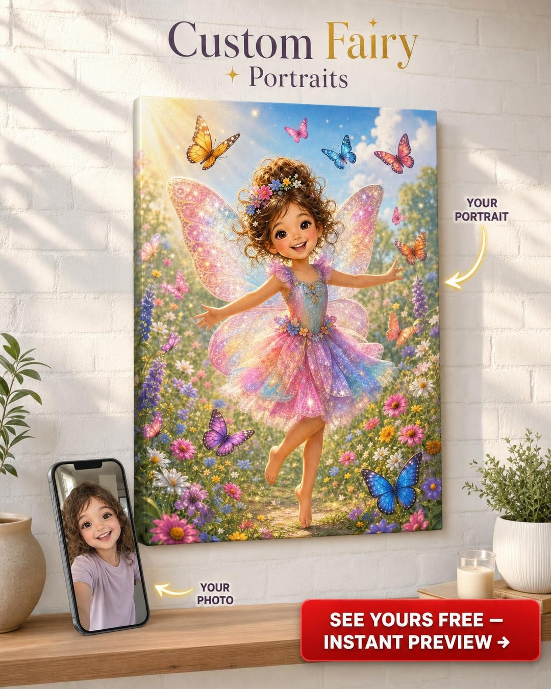 Butterfly Fairy Custom Portrait from Photo | Personalized Canvas Gift