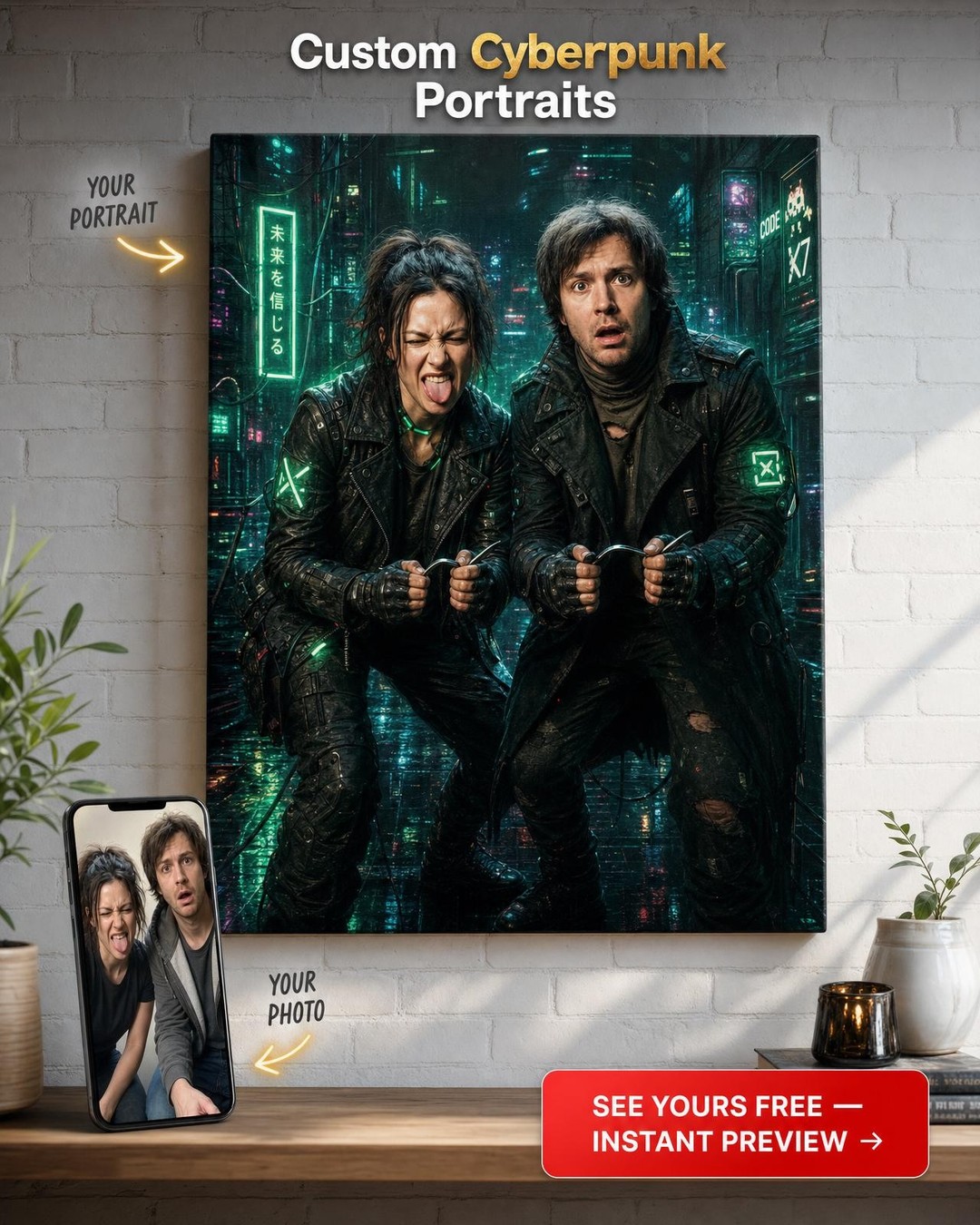 Custom Funny Couple Portrait — Whimsical Canvas from Photo