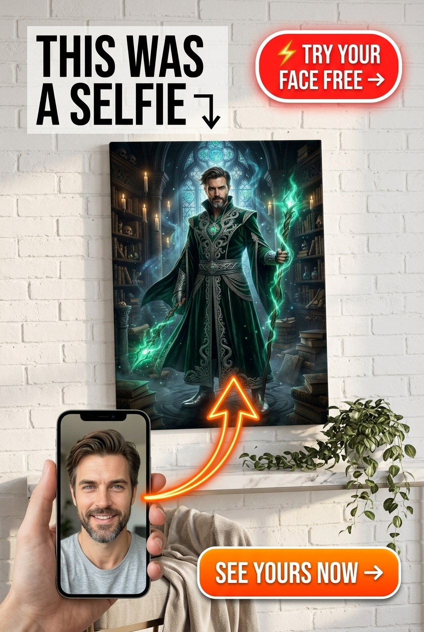 Custom Fantasy Man Portrait — Heroic Wizard from Photo Canvas