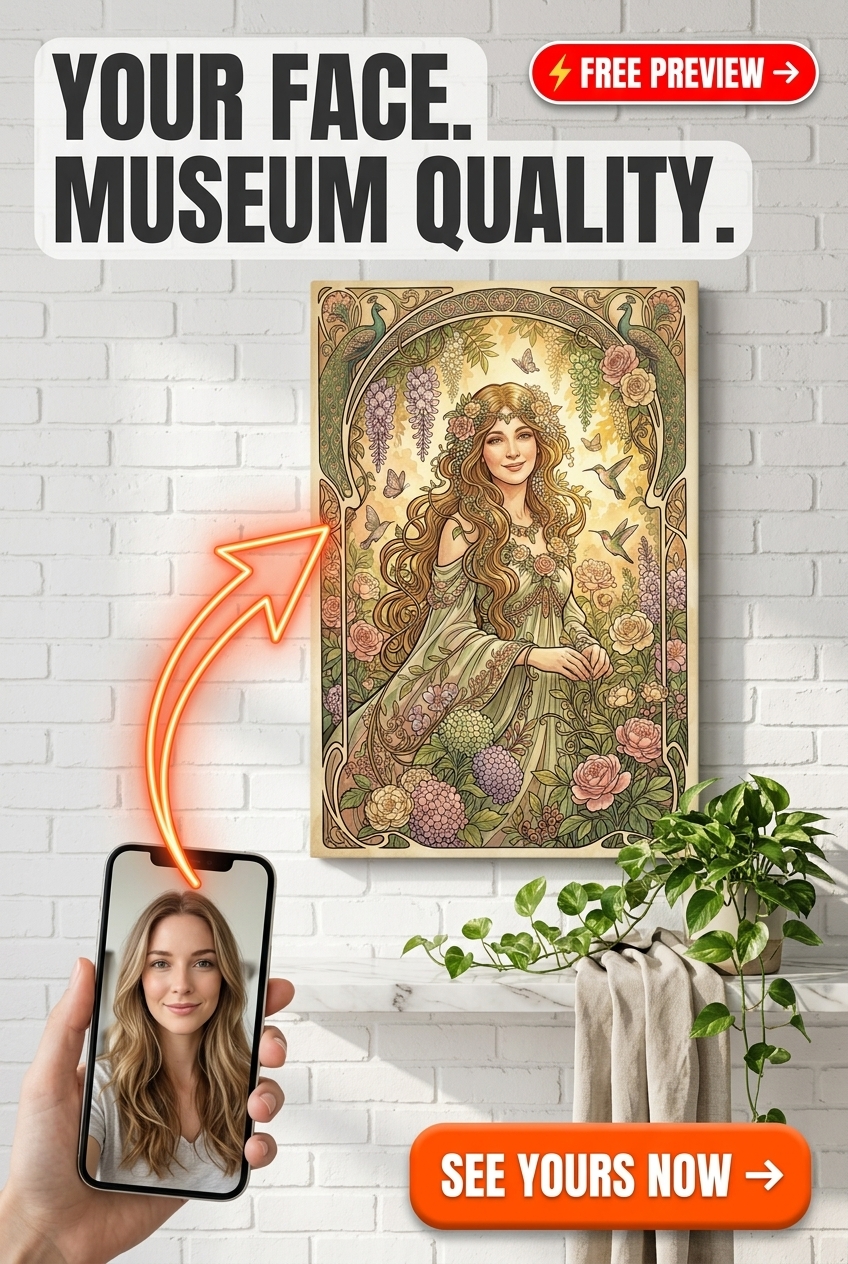 Custom Fantasy Woman Portrait — Whimsical Floral Canvas Art