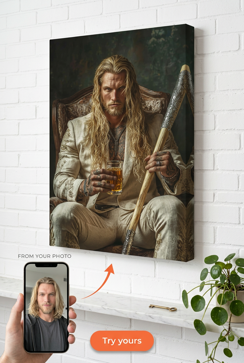 Viking Gepersonaliseerd Portret van Foto | Persoonlijk Canvas Cadeau voor Hem