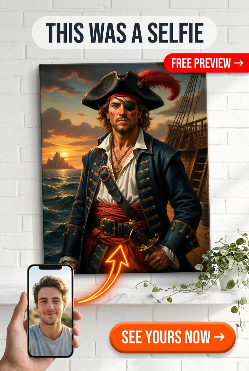Custom Pirate Man Portrait — Heroic Sea Captain Canvas