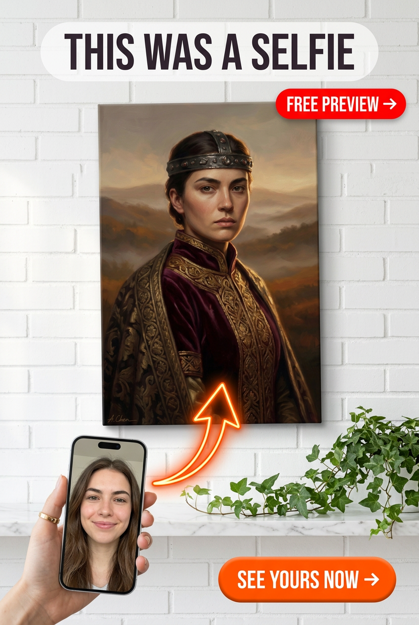 Custom Royal Woman Portrait — Regal Crown Canvas from Photo