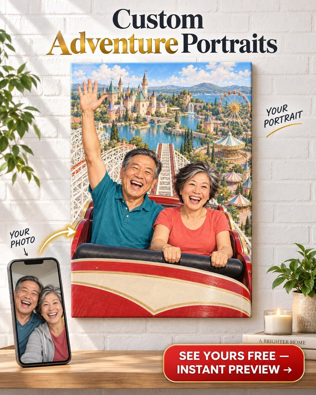 The First Drop Couple Custom Portrait from Photo | Personalized Fairytale Park Gift