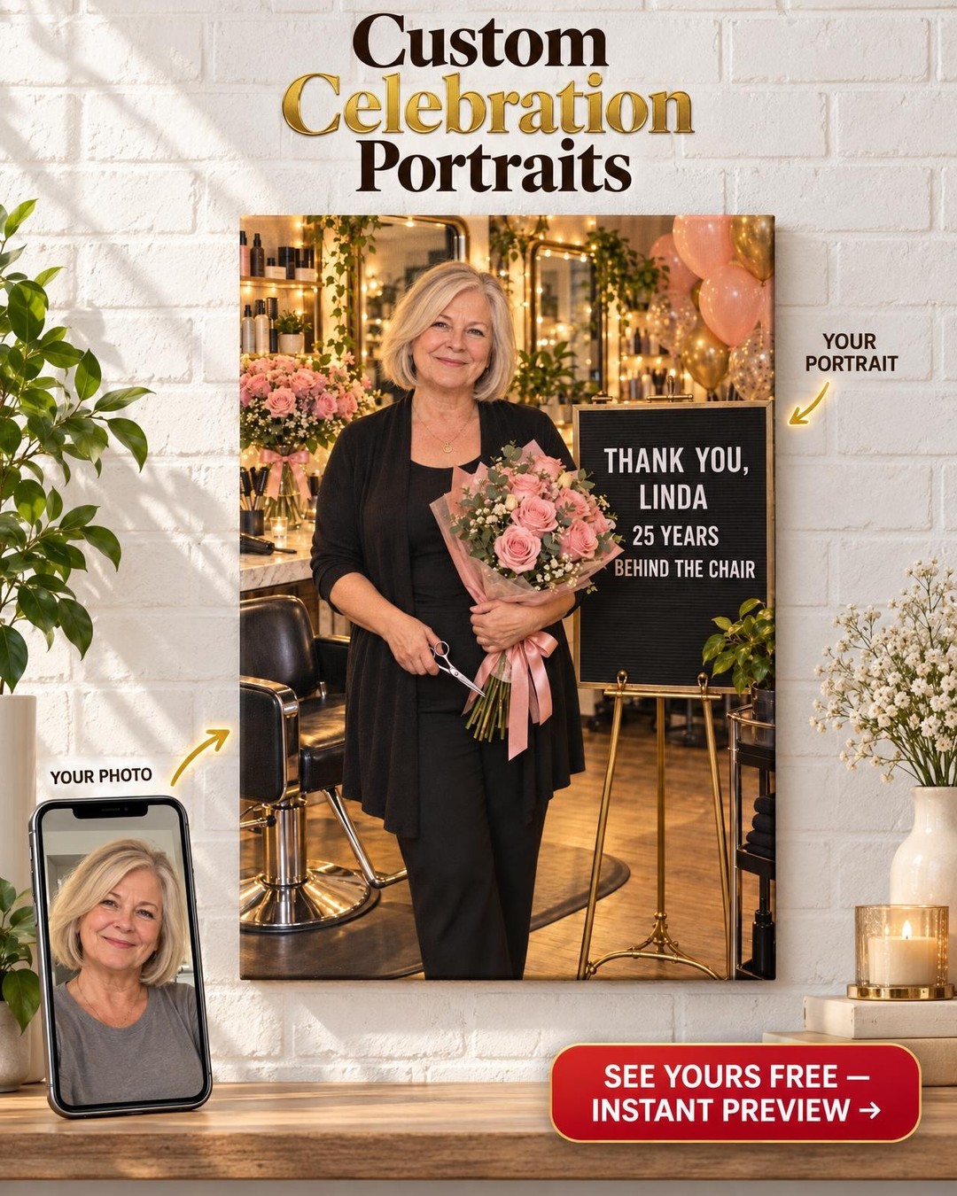 Stylist Anniversary or Retirement Custom Portrait from Photo | Personalized Salon Portrait Gift