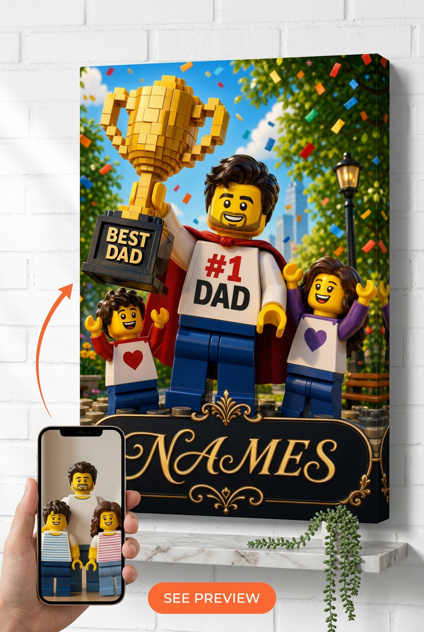 Custom Brick Minifigure Best Dad Portrait from Photo | Personalized Gift