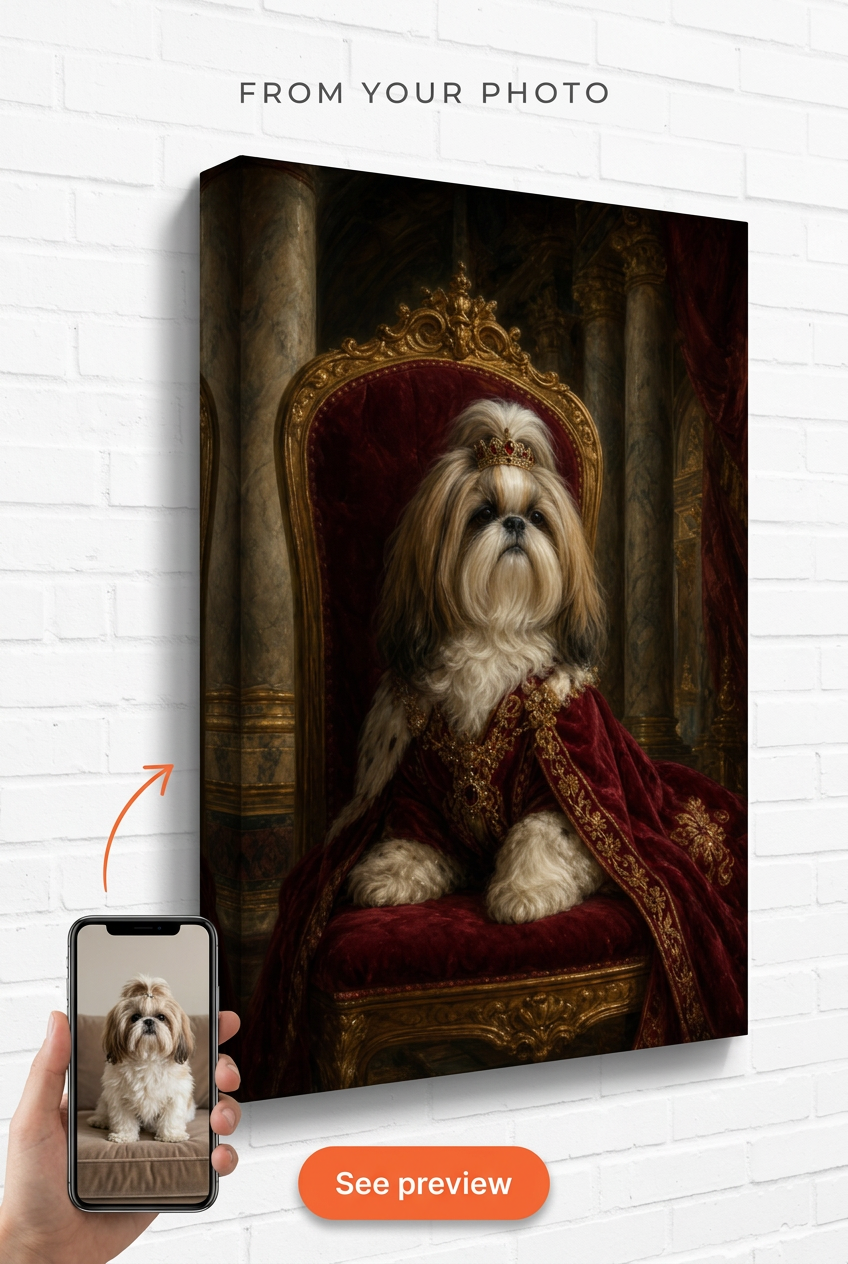 Custom Royal Dog Portrait — Regal Pet Canvas from Photo