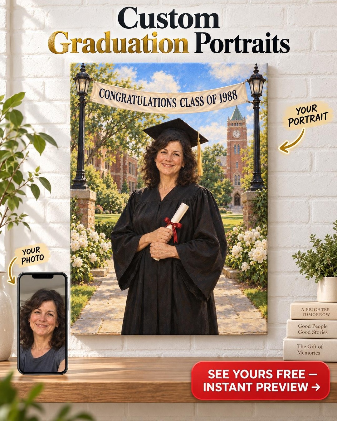 The Graduate for Her Custom Portrait from Photo | Personalized Campus Portrait Gift