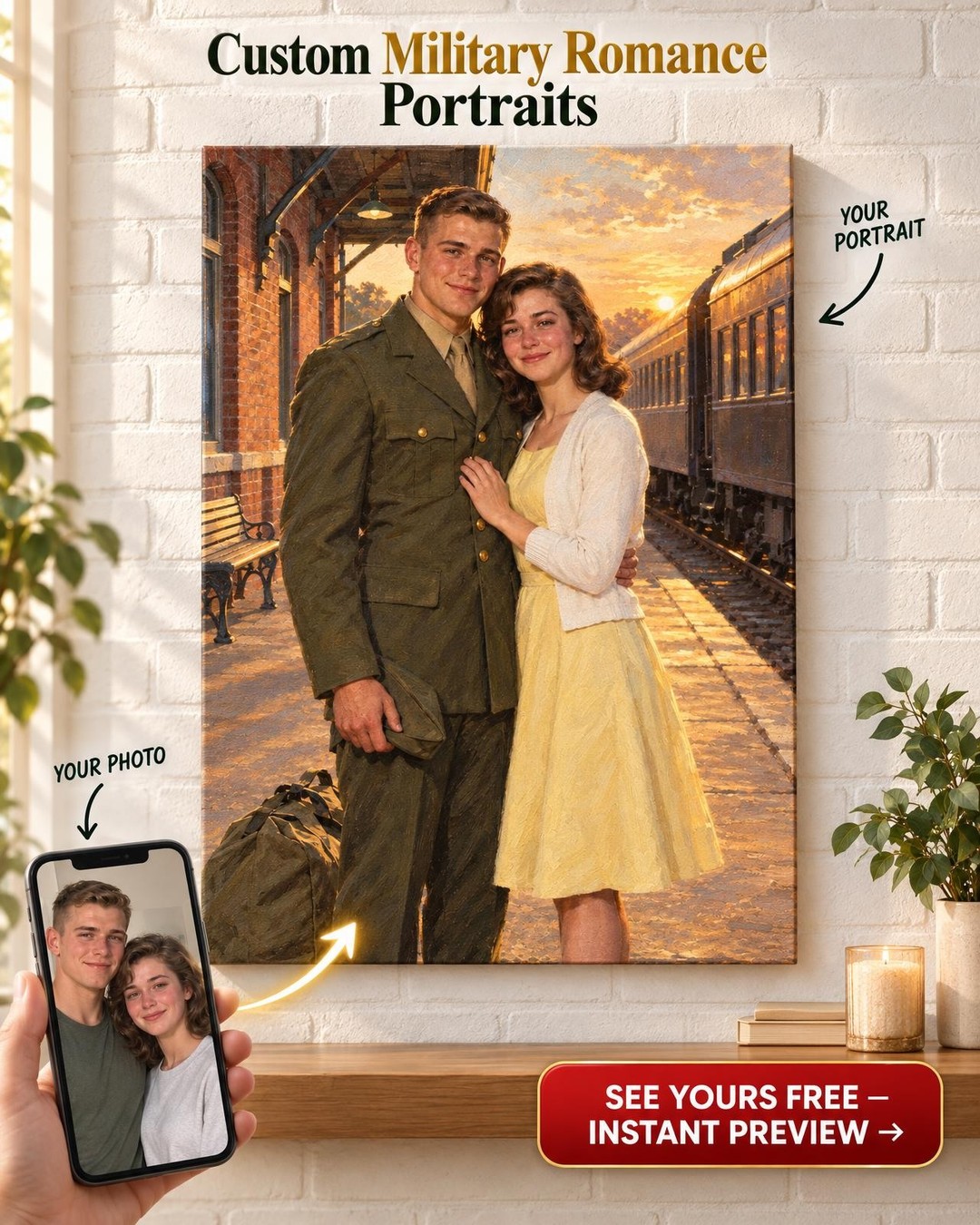 The One Who Waited Veteran Couple Custom Portrait from Photo
