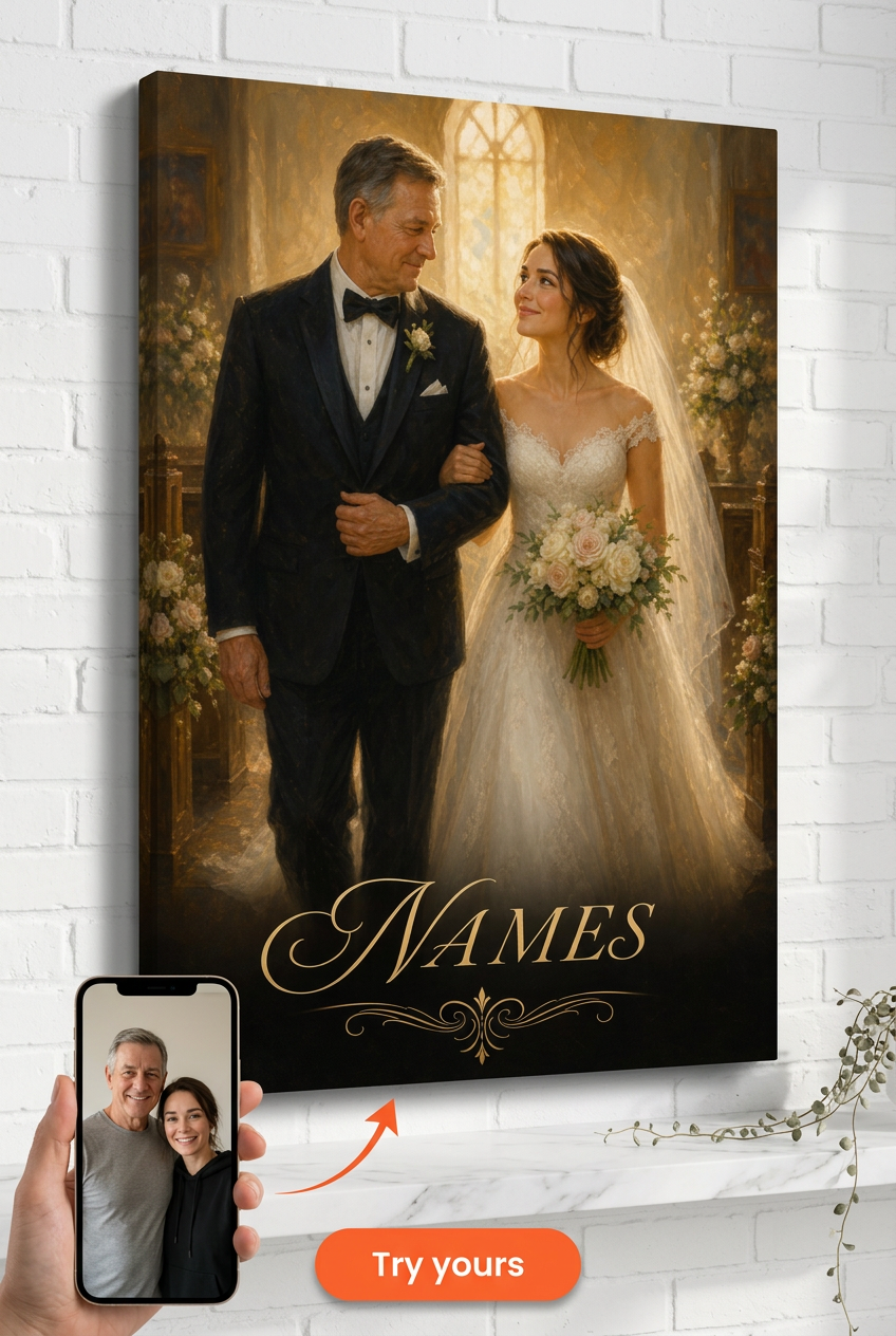 Father of the Bride Gift — Elegant Wedding Portrait Canvas from Photo