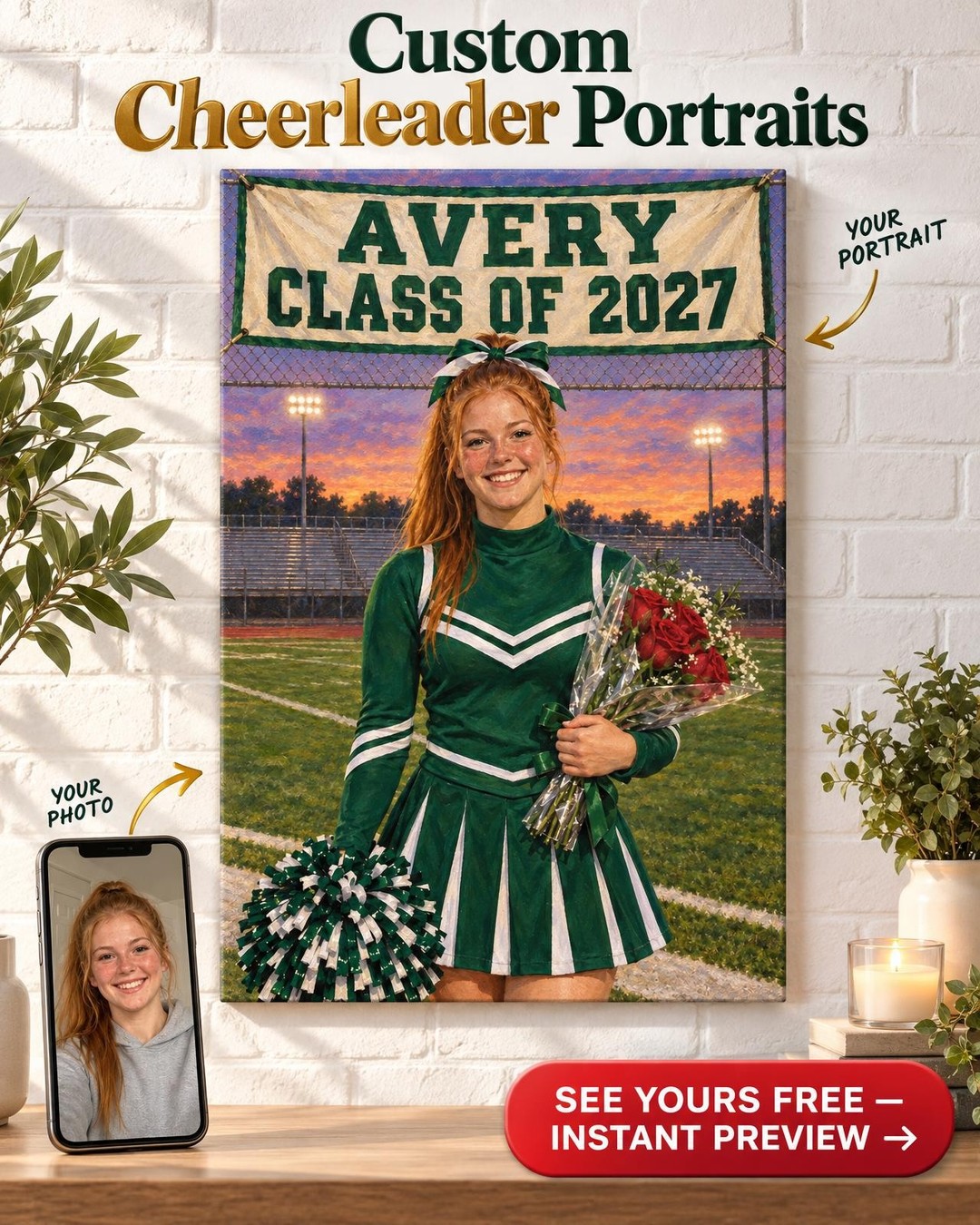 Senior Night Custom Portrait from Photo | Personalized Cheer Portrait Gift