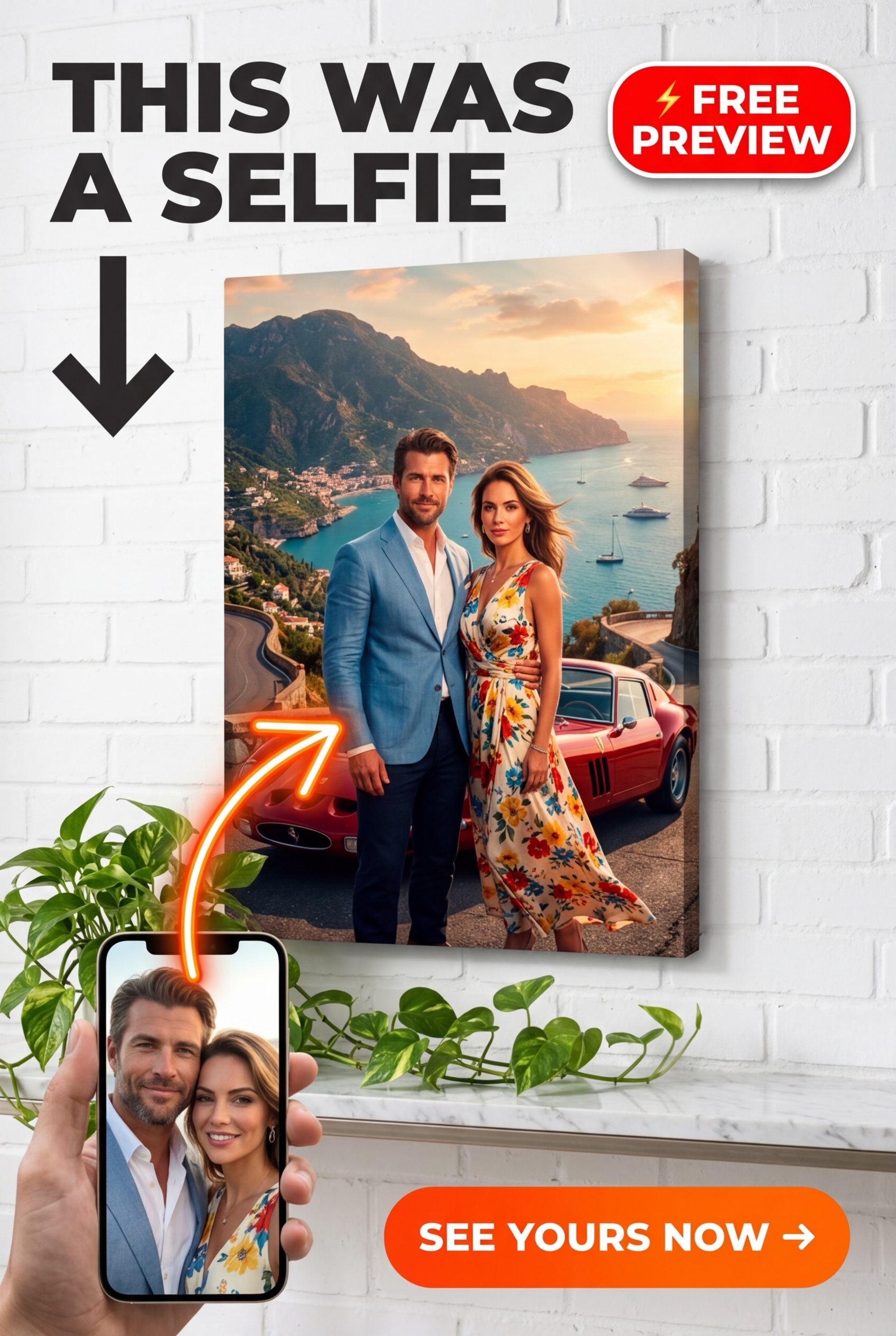 Amore on the Riviera: Couple Portrait Canvas