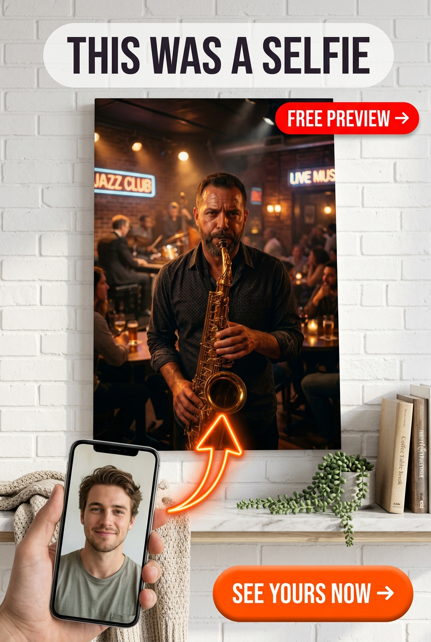 Custom Musician Man Portrait — Festive Jazz Club Canvas