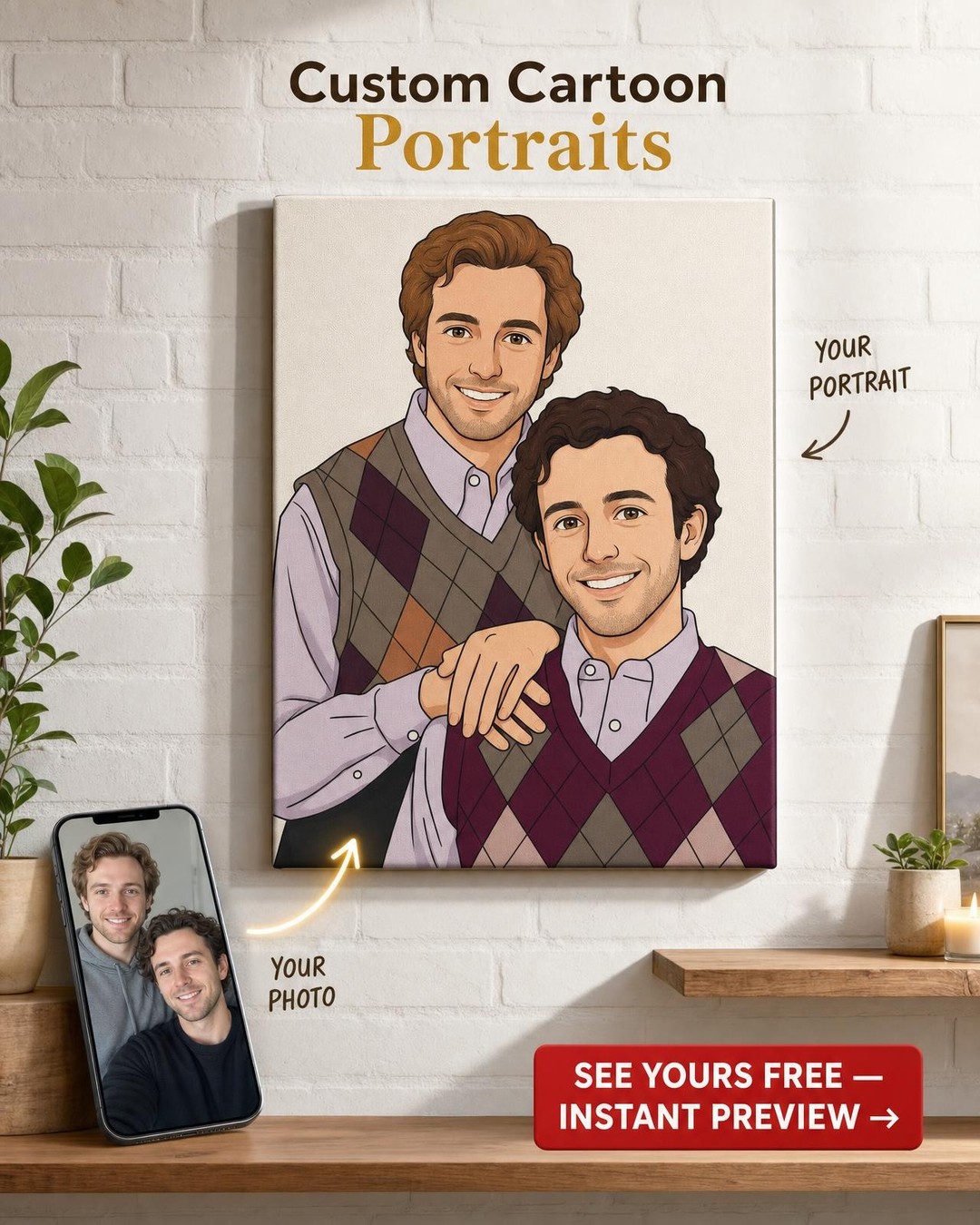 Premium Portrait Custom Canvas from Photo | Personalized Gift